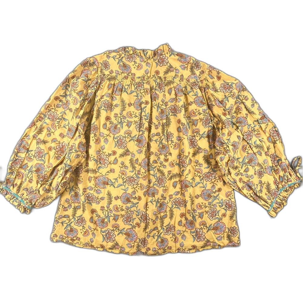 Sundance Floral Cotton Prairie Blouse L Yellow Ruffle Balloon Sleeve Peasant Top - Picture 2 of 9